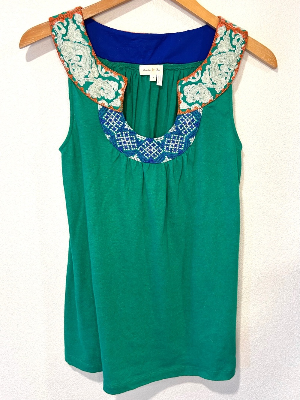 Anthropologie Meadow Rue Linen Embroidered Sleeveless Tunic Top Boho Size S